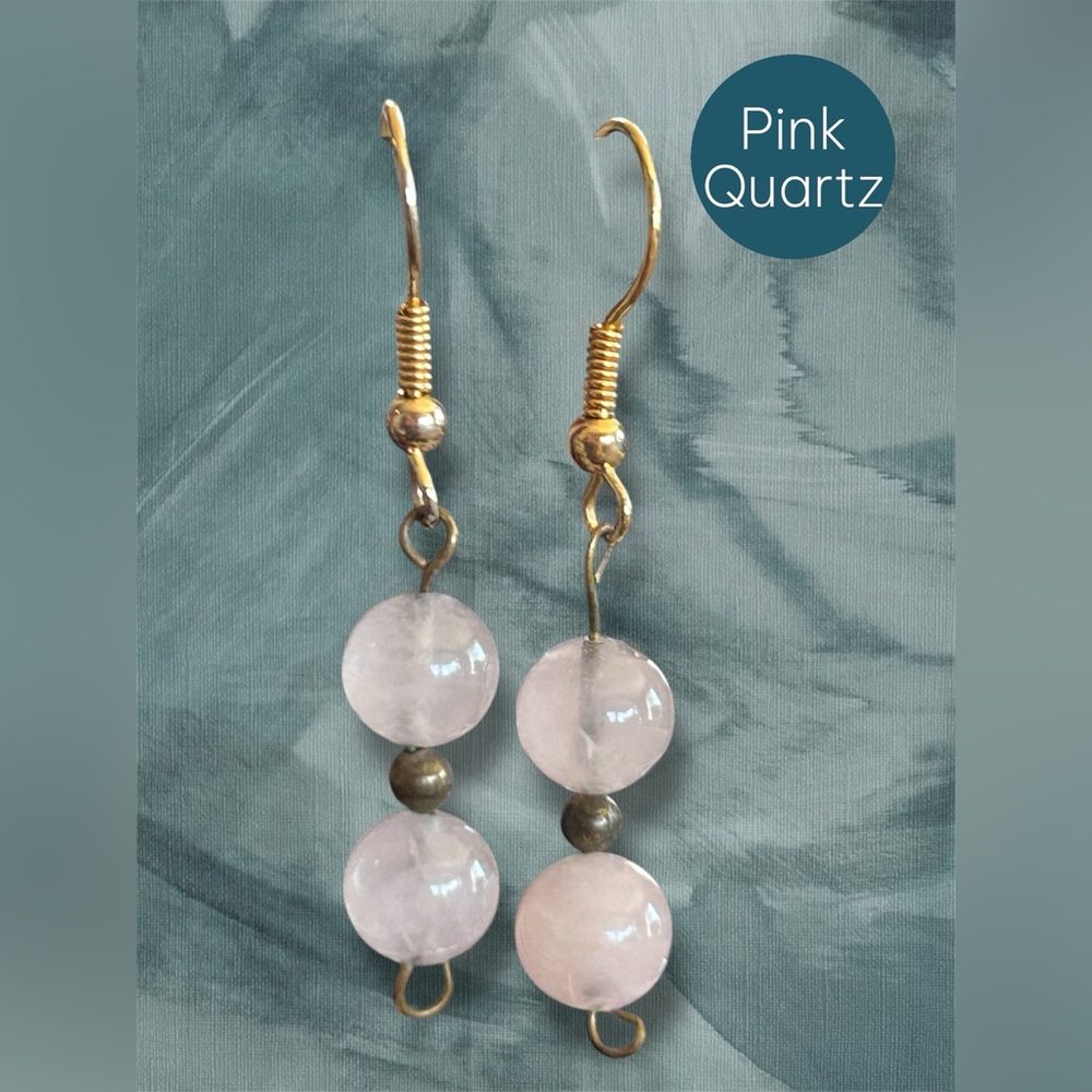 Rose Quartz Double Stacked Beaded Pierced Drop Earrings Dangle